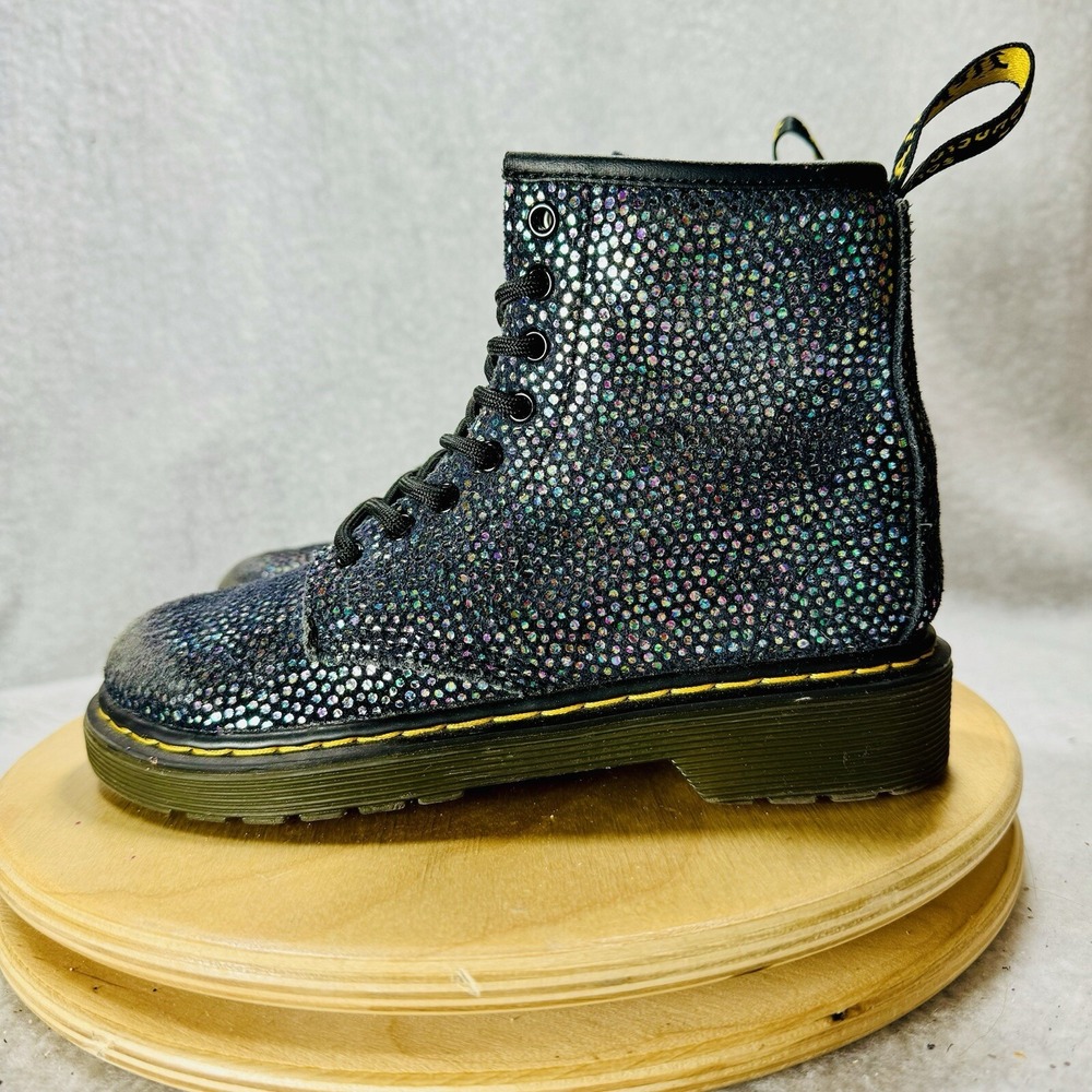 Dr Doc Martens 1460J Combat‎ Boots Youth Size 13 Black Metallic Suede Girls